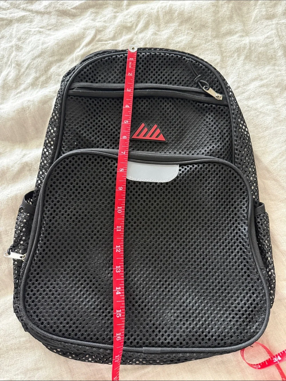 Men's Black Mesh Backpack with Red Logo